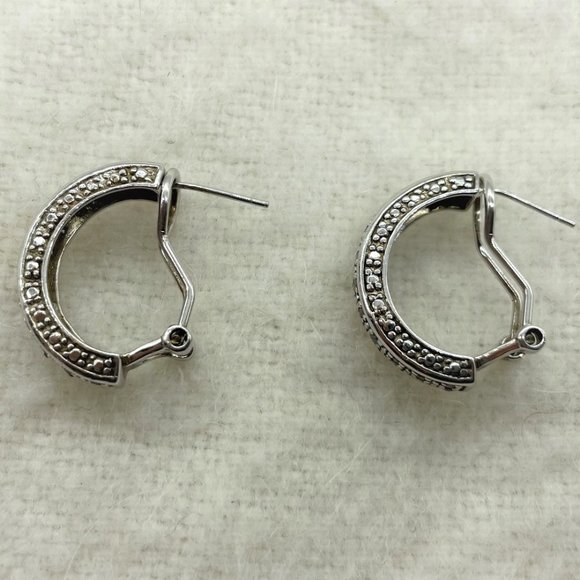 Vintage DBJ 925 Sterling Silver Rhinestone Half Hoop Earrings - Picture 4 of 4